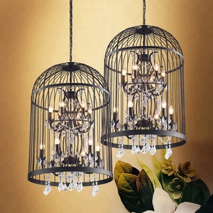 Cage de fer lustres en cristal traditionnel rustique pendentif lumières oiseaux cage vintage industriel pendentif lampe - Product Image 2