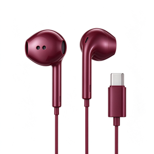 Auriculares Intrauditivos Portátiles Color Borgoña con Cable USB-C, Sonido Estéreo Nítido, Compatibles con Todos los Dispositivos Universales Tipo-C - Product Image 4