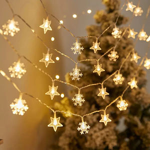 Ghirlanda di luci LED a bassa tensione, a forma di stella e fiocco di neve, bianco caldo, 5 m, ideale per decorazioni festive e - Product Image 2