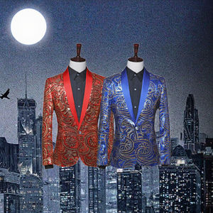 Blazer brillant ajusté à sequins pour hommes, grande taille, à fermeture éclair, idéal pour les performances en boîte de nuit, DJ et chanteurs - Nouvelle collection - Product Image 3