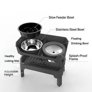 Mangeoire surélevée réglable <span class=keywords><strong>en</strong></span> hauteur pour animaux de compagnie avec barrière anti-éclaboussures, station d'alimentation 2-<span class=keywords><strong>en</strong></span>-1 <span class=keywords><strong>en</strong></span> plastique de qualité alimentaire pour chiens et chats, double gamelle - Product Image 2