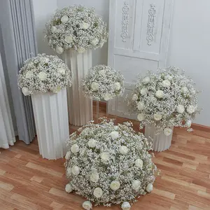 Decorazione decorativa del soffitto di disposizione di fila di fiori artificiali del corridore della tabella di fila del fiore del contesto del partito di stile francese