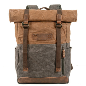 2026 New Arrival Custom Logo Men's Business Retro Travel Rucksack Vintage Waxed Canvas Laptop <b>Backpack</b> - Product Image 6