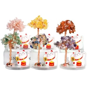 <b>Crystal</b> Money Tree With Lucky Cat Figurine Desktop Ornament Feng Shui Decoration Home Gift Round Shape <b>Animal</b> Model - Product Image 3