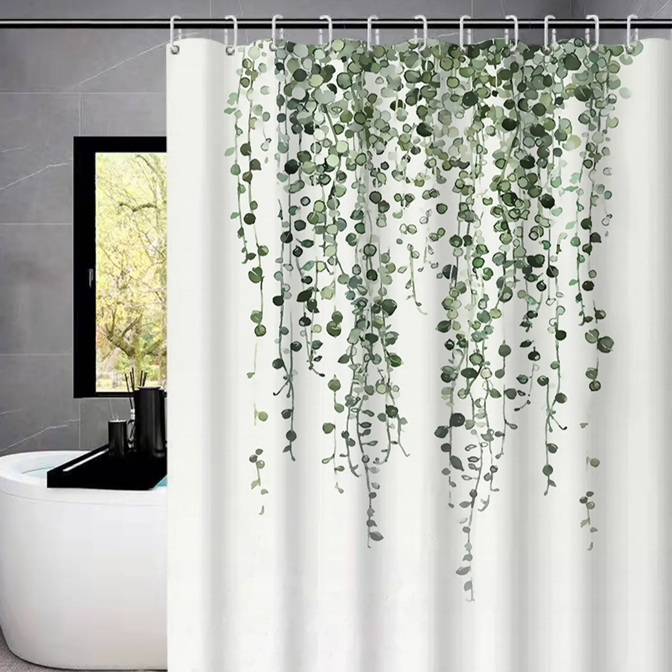 Countryside fresh style waterproof shower curtain flower tree printed bathroom decorative shower curtain
