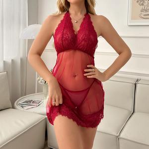 Falda de encaje sin espalda de viento de Europa, vestido desnudo de tentación Sexy de deseo puro con lencería bordada, perspectiva de hendidura, suministro ODM - Product Image 2