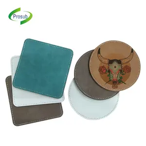 Prosub Bán Buôn Tùy Chỉnh In Logo Thăng Hoa Blanks Đế Lót Ly 4in Vòng Vuông Đầy Màu Sắc PU Da Thăng Hoa Coaster