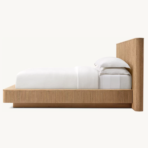 Letto <span class=keywords><strong>a</strong></span> pannello allungato Mulholland RH in rovere bianco massiccio intagliato, letto <span class=keywords><strong>a</strong></span> piattaforma King Size, mobili per camera da letto villa - Product Image 3