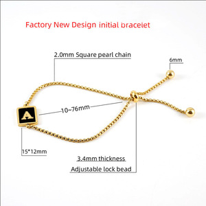 Zogxin <b>Adjustable</b> Letter Bracelet 18K Gold Plated Stainless Steel Black <b>Square</b> R Initial Women's Jewelry Gift - Product Image 3
