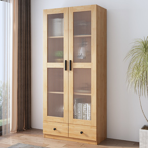 Xiuyuan Spring Scenery <b>Solid</b> <b>Wood</b> <b>Bookcase</b> With Glass Doors Dustproof Storage Home Living Room Modern Minimalist Floor Standing - Product Image 2
