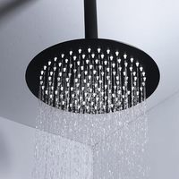 Pommeau de Douche Pluie Rond Noir avec Jets Anti-Calcaire, 360° °   Pommeau de douche cascade réglable en acier inoxydable