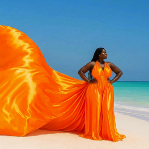Nuevo Vestido de Satén de Seda con Cola Larga para Sesión de Fotos en la Playa, Vestido de Cola Larga para Mujer - Product Image 1