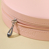 Étui à bijoux circulaire en cuir PU avec miroir pour logo personnalisé, organiseur de voyage, ensemble portable vegan de qualité boutique