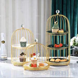 Kue Sangkar Burung Emas Menyajikan Makanan Penutup Berdiri Tampilan Restoran Rak Roti Pastry Gantung Kustom Berlian Makanan Penutup Tampilan Cupcake - Product Image 5