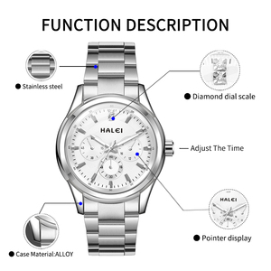 Montres à quartz HALEI pour couple, neuves et originales, bracelet en acier inoxydable, montre-bracelet tendance pour homme et femme, mouvement japonais - Product Image 3