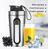 Bouteille d'eau pour le sport, Shaker de protéines, en acier inoxydable, de 28Oz, avec fenêtre de mesure Visible anti-fuite et boule de mélange