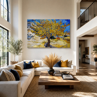 Toile Peinte à l'Huile Classique Grand Format Arbre Doré de Van Gogh Jaune Bleu, Prête à Accrocher pour Salon, Chambre, Bureau