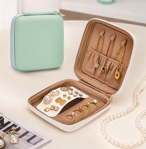 Custom Logo Leather Jewelry Box with Zipper Closure Portable Travel Jewelry Case Organizer for Necklaces Earrings <strong>Rings</strong> <strong>Storage</strong> - Product Image 5