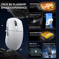 Ratón para Juegos ATTACK SHARK R6 Ultraligero de 39 g con Frecuencia de Sondeo de 8K, Revestimiento con Sensación de Hielo, PAW3950MAX 42000DPI, Ratón Trimodal
