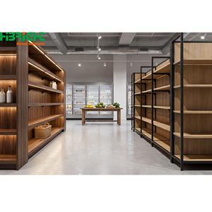 ชั้นวางสินค้าซุปเปอร์มาร์เก็ตแบบสองด้านสำหรับงานหนัก โครงเหล็กสีขาวลายไม้ สำหรับจัดแสดงสินค้าในร้านค้า - Product Image 4