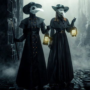 Costume de médecin de la <span class=keywords><strong>peste</strong></span> médiéval steampunk européen américain pour adulte avec masque à bec d'oiseau, masque à long bec de corbeau, robe - Product Image 2