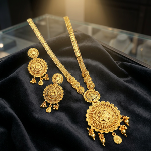 Wholesale 14K 18K 24K Micron Gold Forming Long Jewelry Set, Traditional Floral Design Jewelry Set Fashion Brass Gold Jewelry Set - Product Image 3