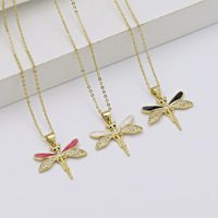 Collier pendentif libellule en cuivre plaqué or 18 carats avec zircon incrusté, rouge, blanc et noir, pour femme - Vente en gros