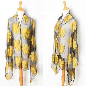 बहु रंग कढ़ाई डिजाइन रेशम ऑर्गेंज़ा शॉल स्कार्फ - Product Image 6