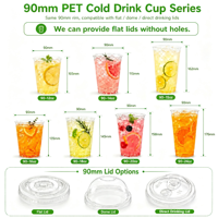 Gobelet en plastique jetable transparent pour boissons froides, diamètre 90 mm, 12 oz, en PET, pour jus, smoothie, bubble tea, café glacé