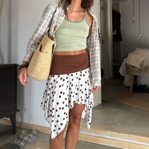 European American Style Polka Dot Color Blocking <b>Elastic</b> Waist Irregular Short <b>Skirt</b> Women's Clothing - Product Image 3