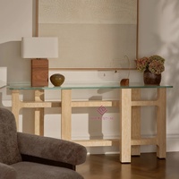 Table console décorative en travertin avec plateau en verre Wabi-Sabi pour la décoration intérieure du hall d'entrée de la villa