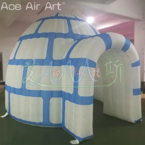Tente de dôme <span class=keywords><strong>gonflable</strong></span> d'hiver de grotte de père noël d'igloo <span class=keywords><strong>gonflable</strong></span> bleu et blanc pour le décor extérieur de noël enfants amusement - Product Image 3