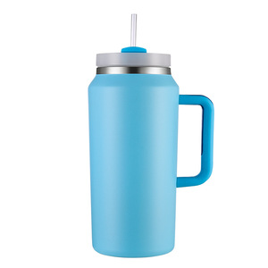 Bouteille d'eau isotherme en acier inoxydable écologique <span class=keywords><strong>de</strong></span> 64 oz pour le sport en plein air, le <span class=keywords><strong>camping</strong></span>, les voyages en voiture, grande capacité, avec poignée et paille - Product Image 1
