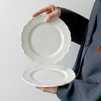Assiettes de présentation en céramique blanche gaufrée avec bordure ornée, assiettes rondes pour le service du dîner, pour mariage, banquet, fête à domicile
