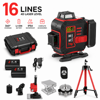 Niveau laser portable 4D à 16 lignes, faisceau vert vif, double batterie au lithium, support réglable pour la pose de carreaux de sol, la pose de portes et de fenêtres