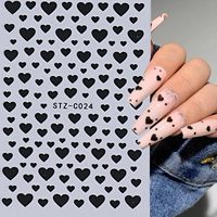 6 autocollants pour ongles en forme de cœur pour la Saint-Valentin, autocollants 3D brillants autocollants, noir, rouge, blanc, or, manucure DIY, matériel pour ongles à presser