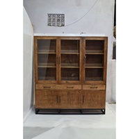 Buffet avec portes en verre de style européen classique, en bois de manguier, style industriel, grand meuble de rangement pour salon, meubles de maison