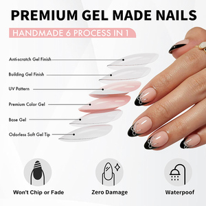 Uñas Postizas de Diseño Personalizado, Uñas Artificiales de Lujo Clásicas en Forma de Almendra, Uñas Postizas de Gel Suave con Punta Francesa al por Mayor - Product Image 6