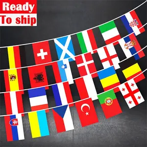 Siap untuk dikirim 2024 grosir Dunia Sepak Bola Eropa kustom 32 24 negara bendera bendera bendera 14x21cm tali Flagline bendera Eropa