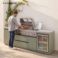 Îlot de barbecue commercial modulaire en aluminium VANRIOS, cuisine extérieure moderne imperméable avec évier et réfrigérateur