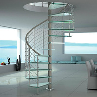 Escalier en colimaçon en verre d'intérieur moderne avec tige de garde-corps en acier inoxydable durable