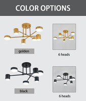 Lustre LED moderne à intensité variable, plusieurs têtes de lampe, doré, pour salon, chambre, hôtel, décoration intérieure, suspension