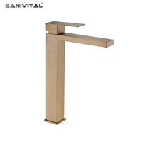 SANIVITAL Robinet mélangeur d'eau chaude et froide classique en acier inoxydable carré, à poignée unique, finition dorée, à montage sur plan, avec cartouche céramique, pour extérieur