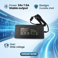 Adaptor AC Desktop 24V 7.5A 180W dengan Steker Universal Bersertifikasi CE untuk Lampu LED Laptop & Produk Elektronik Kabel 1.2m