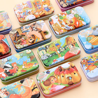 Juegos de mesa para niños, juguetes educativos preescolares, caja de hierro de madera de 60 piezas, rompecabezas de animales de dibujos animados para niños y niñas CE