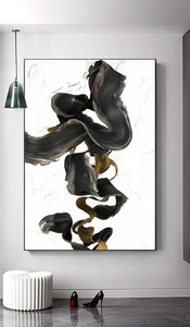 Khách sạn tác phẩm nghệ thuật Nhà cung cấp sơn trang trí và nhà máy đơn giản tùy chỉnh kích thước thiết kế hiện đại trừu tượng vải in màu đen và trắng - Product Image 2