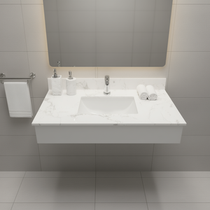 Engineered White Marble Bathroom <b>Vanity</b> Top 31 Inch Single Faucet Hole Undermount Ceramic Sink Modern Design - Product Image 2