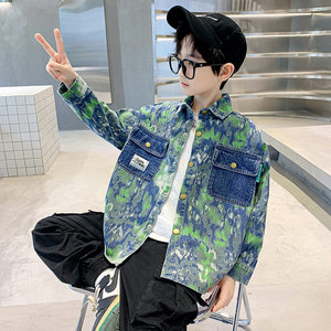 <span class=keywords><strong>Blouson</strong></span> en jean à manches longues pour garçons, nouvelle collection printemps 2026, style urbain tendance, motif camouflage, coupe ample, teint en pièce, coupe-vent - Product Image 2