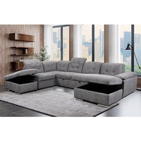 Hochwertiges Luxus-Sofa in Hellgrau, U-förmig, Wohnzimmer-Sofa, Relaxsofa mit Rückenlehne, Schlafsofa mit Ottoman und Stauraum