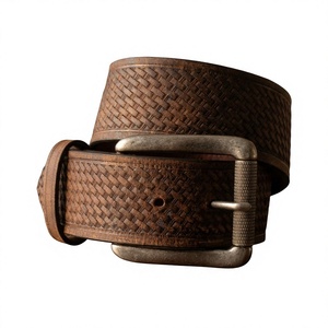 <b>Brown</b> Solid Vintage Fashionable Square Stainless Steel Cow Hide Leather Men's Pin Buckle Belt High Strength Lightweight - Product Image 3